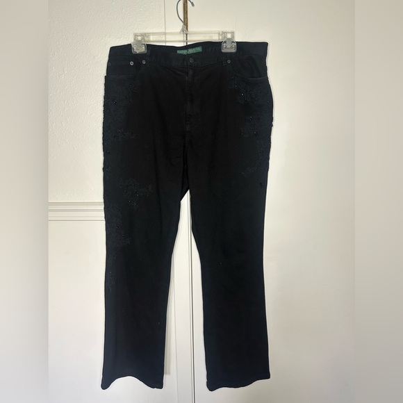 Lauren Jeans Co. Ralph Lauren Black Embroidered Jeans Sz 16 Classic Straight - Picture 1 of 10